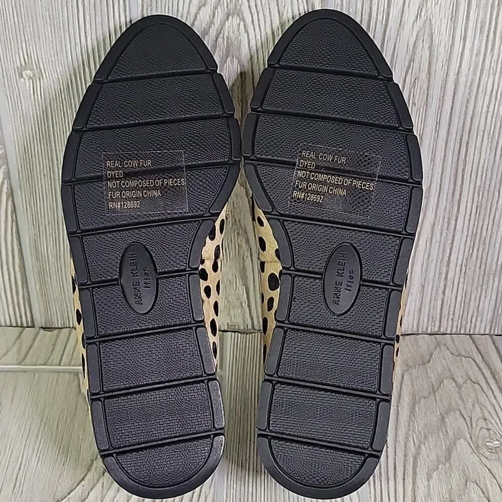Anne Klein Lalita Cow Hair Dot Leopard Wedge Loafers Womens Size 5 NEW